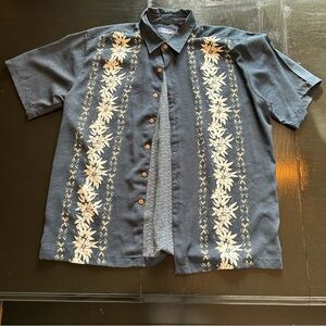 Vintage Premier International Blue Floral Vacation Hawaiian Button Down Shirt